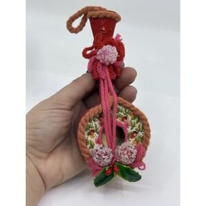 Vintage 70's Floral Banjo Red Pink Gum Drop Ornament Japan